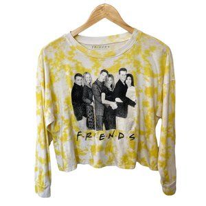 Friends Womens M Oversized Cropped Cast Shirt Top Yellow White Tie Dye Retro